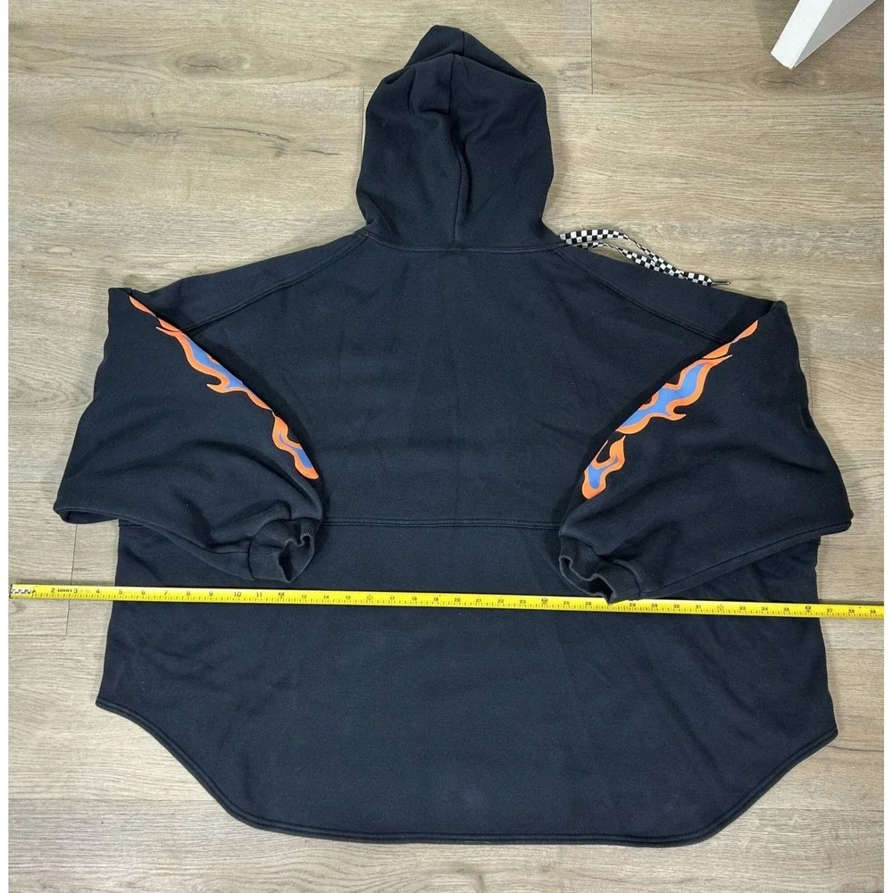 Savage X Fenty Essentials Oversized Black Orange Blue Flame Sleeve Hoodie XL